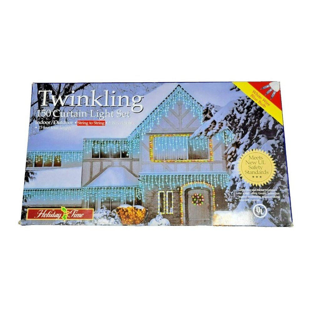 Holiday Time 3-Way Flashing 150ct Twinkling Blue Curtain Icicle Lights NEW